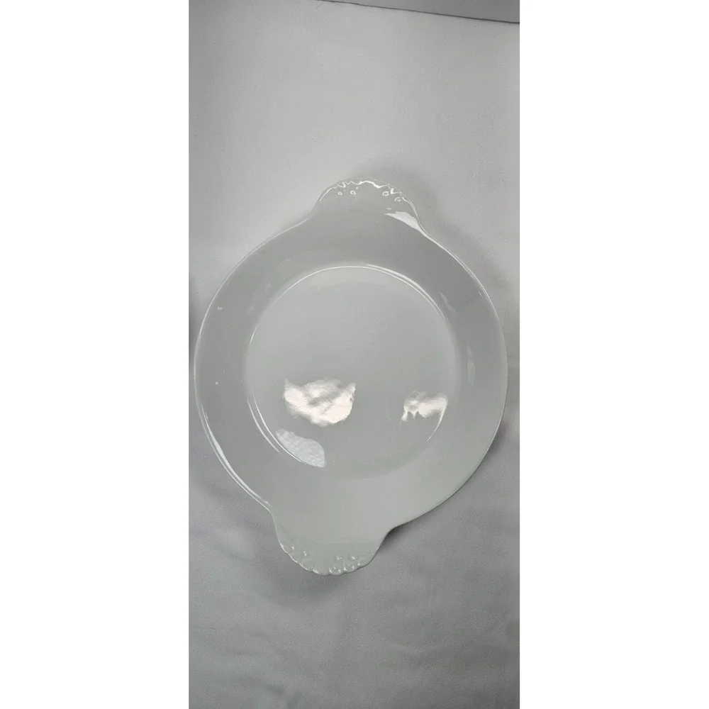 France Porcelain Au‎ Gratin Dishes Set 2 White Round Baker Ear Handle Bowls